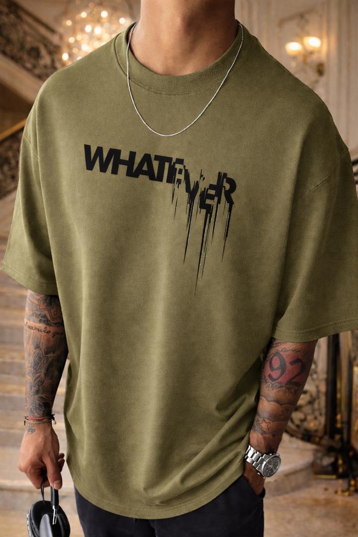 WHATEVER Drip Print Tee Military Green.